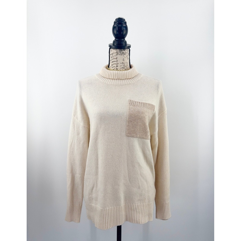 B41 Naadam Cashmere Turtleneck Sweater XS Beige Pocket Oversized Drop Shoulders